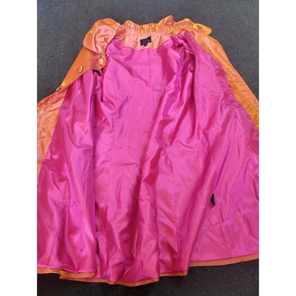 UBU 90's Y2K Metallic Orange Yellow Shift Shiny Mid Length Light Trench Coat M - Picture 4 of 15